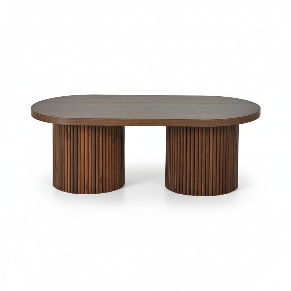 Solen – Table Basse Ovale en Noyer à Pieds Cannelés