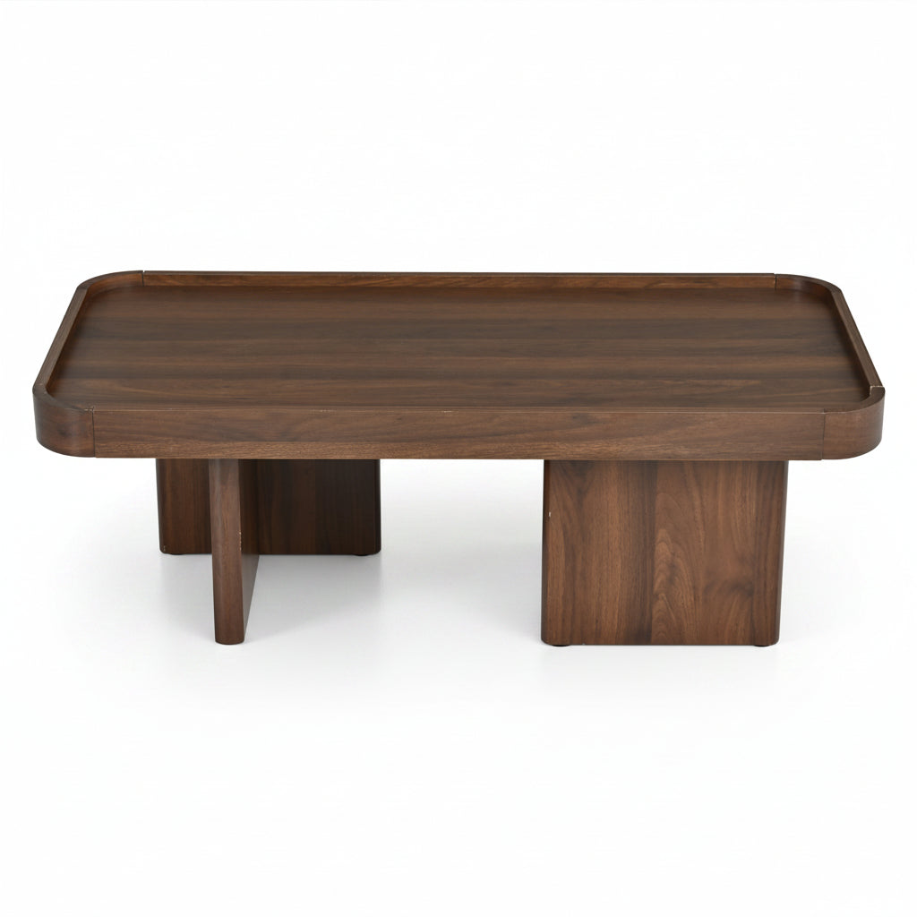 Milo – Table Basse Rectangulaire Effet Noyer à Plateau Rebordé – 100 cm