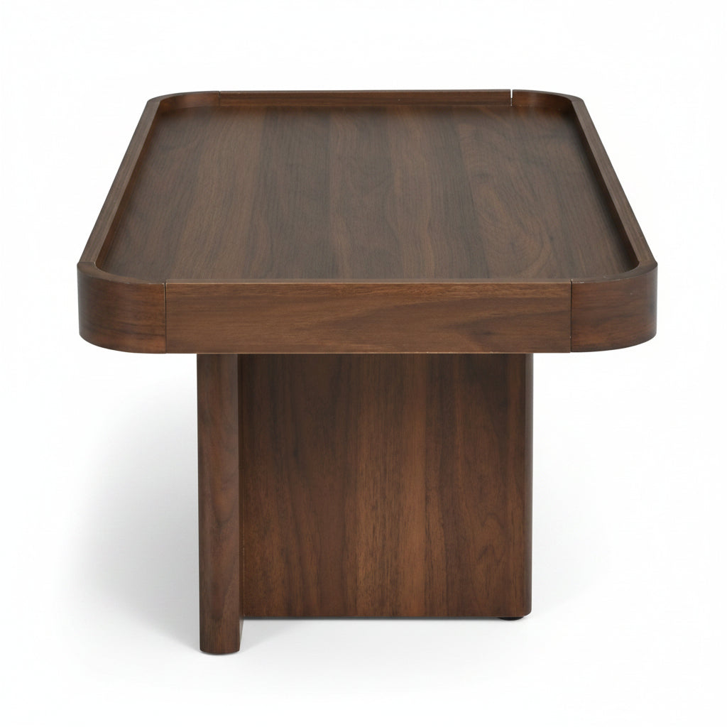 Milo – Table Basse Rectangulaire Effet Noyer à Plateau Rebordé – 100 cm