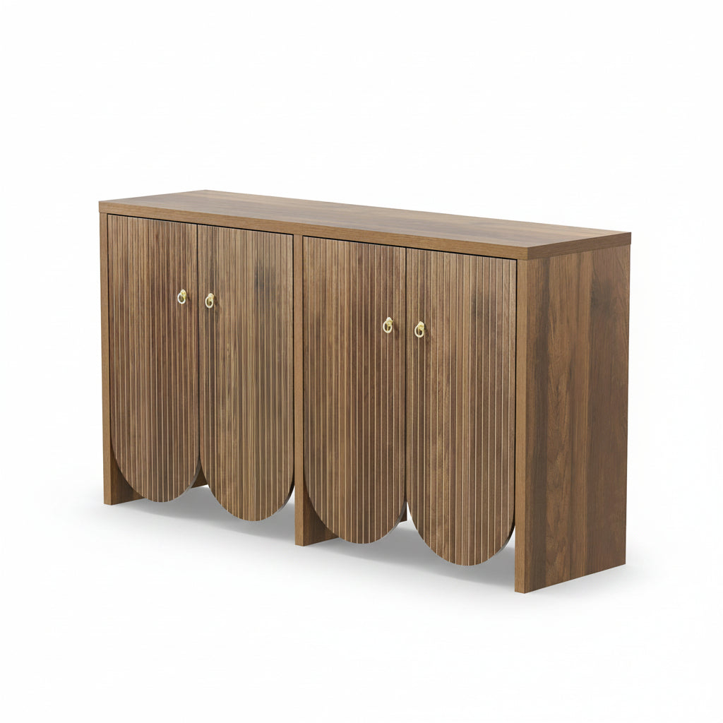 Arvo - 4-Door Walnut Effect Wooden Sideboard with Grooved Fronts - 147 cm