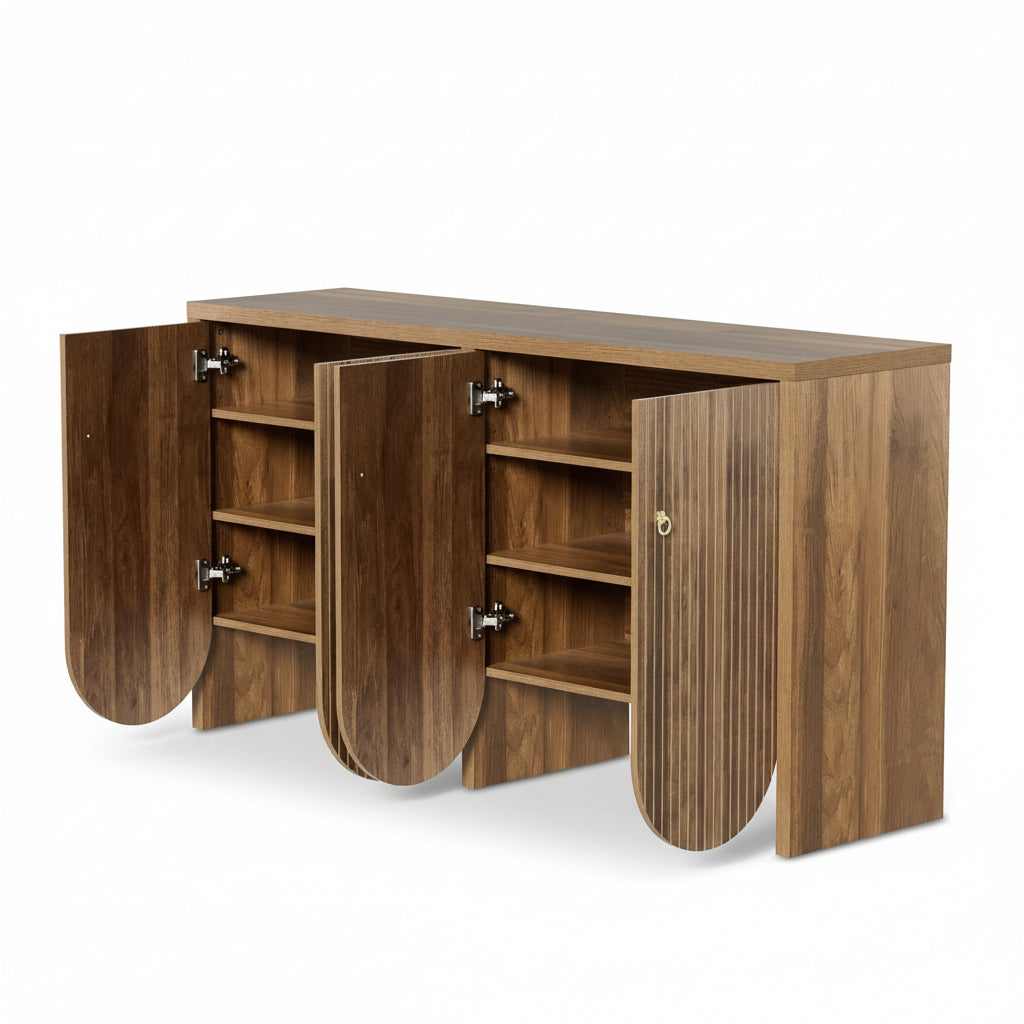 Arvo - 4-Door Walnut Effect Wooden Sideboard with Grooved Fronts - 147 cm