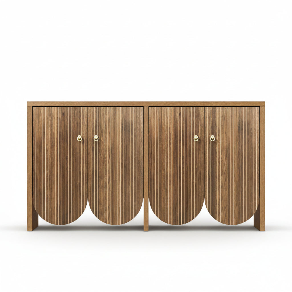 Arvo - 4-Door Walnut Effect Wooden Sideboard with Grooved Fronts - 147 cm