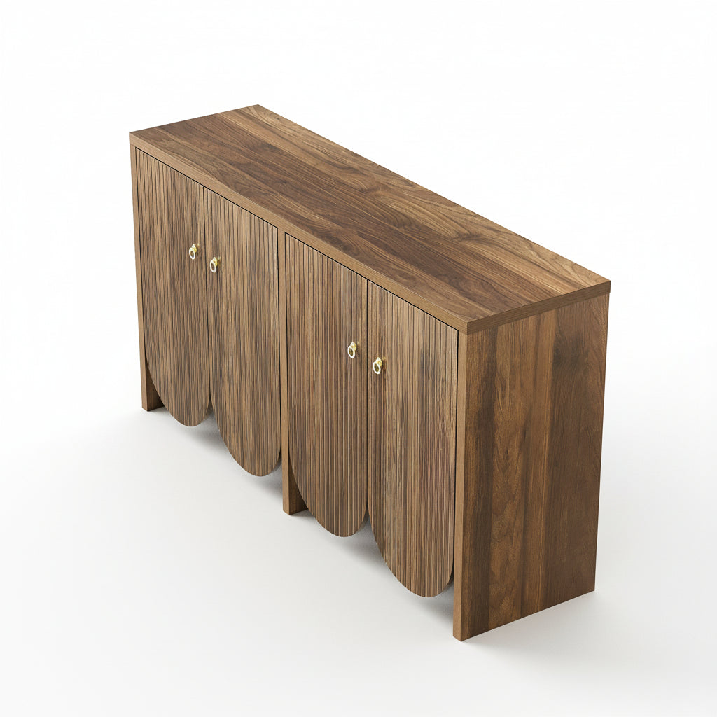 Arvo - 4-Door Walnut Effect Wooden Sideboard with Grooved Fronts - 147 cm