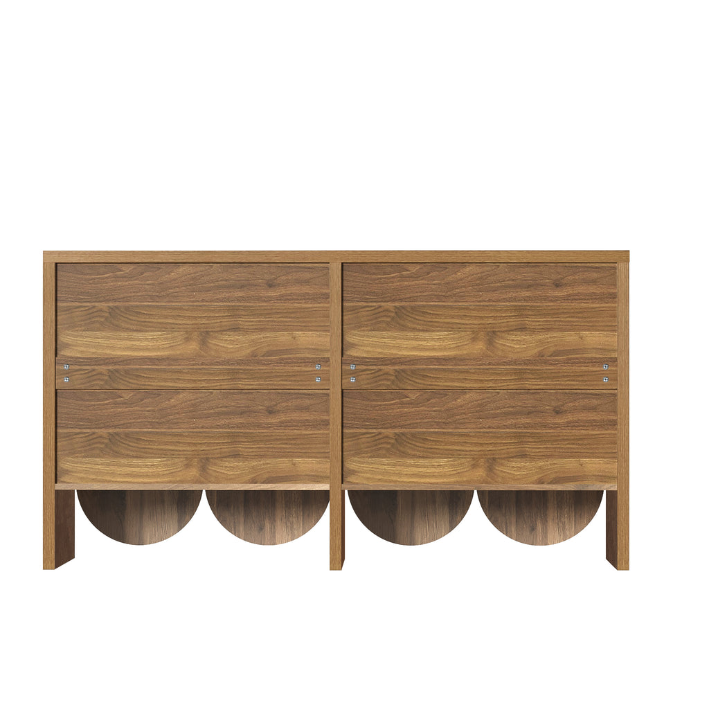 Arvo - 4-Door Walnut Effect Wooden Sideboard with Grooved Fronts - 147 cm