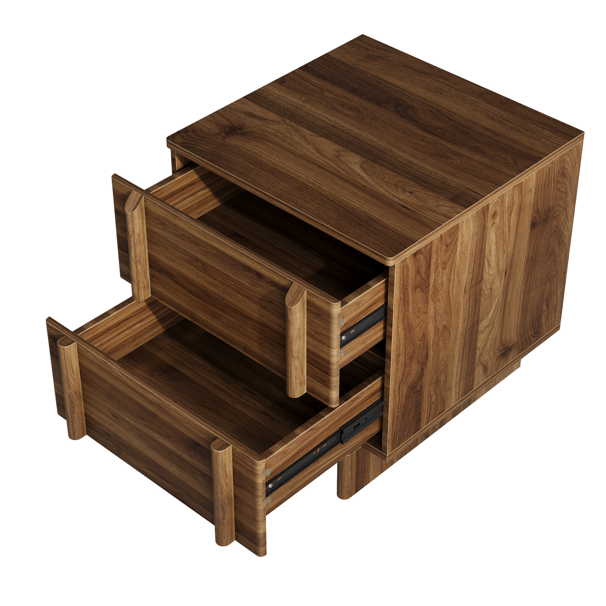 Noma – Table de Chevet en Bois Effet Noyer à 2 Tiroirs – 48 cm