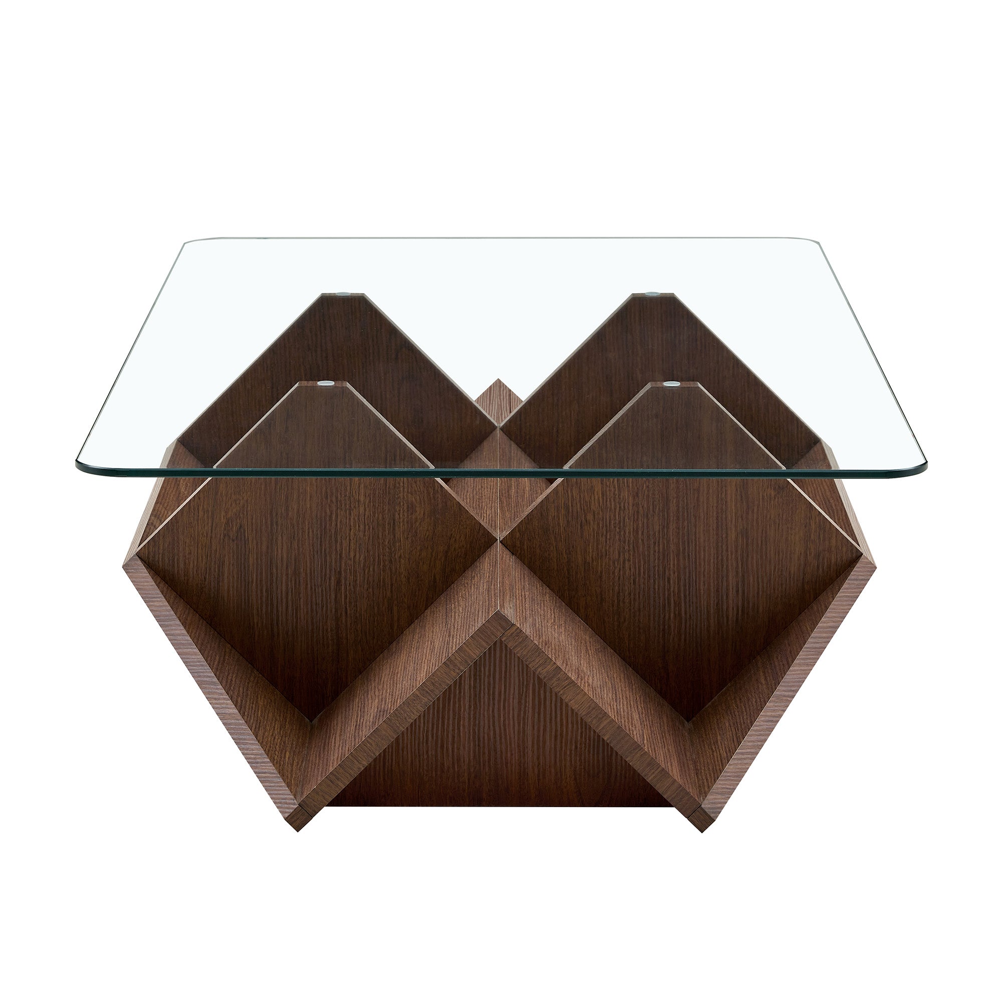 Linea – Table Basse Verre Trempé & Noyer avec Rangement