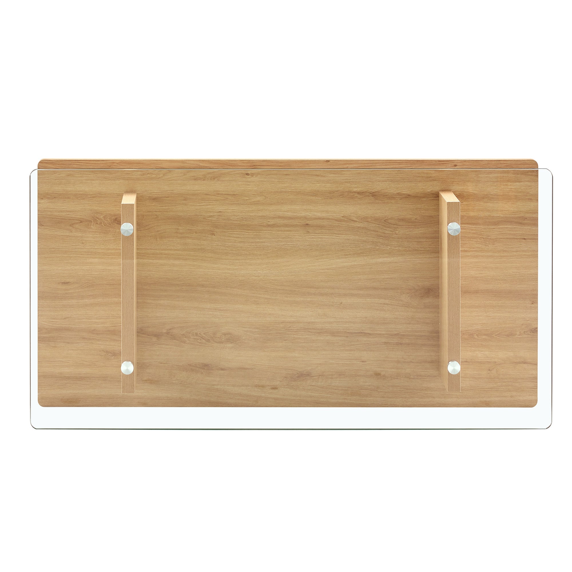 Linea – Table Basse Verre Trempé & Bois Clair avec Étagère