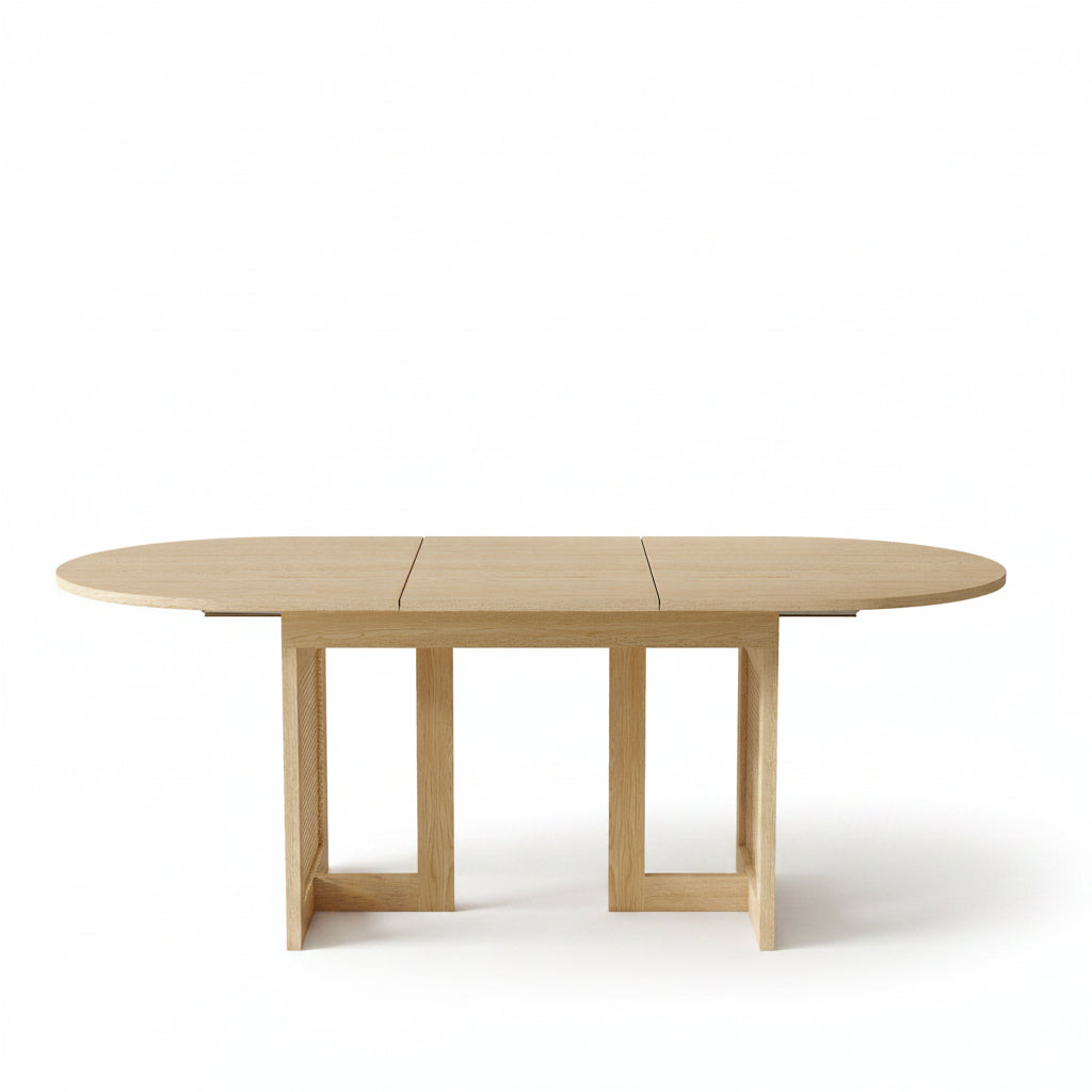 Sora – Table à Manger Ovale Extensible 6–8 Personnes en Chêne & Rotin 150/200*90*75cm