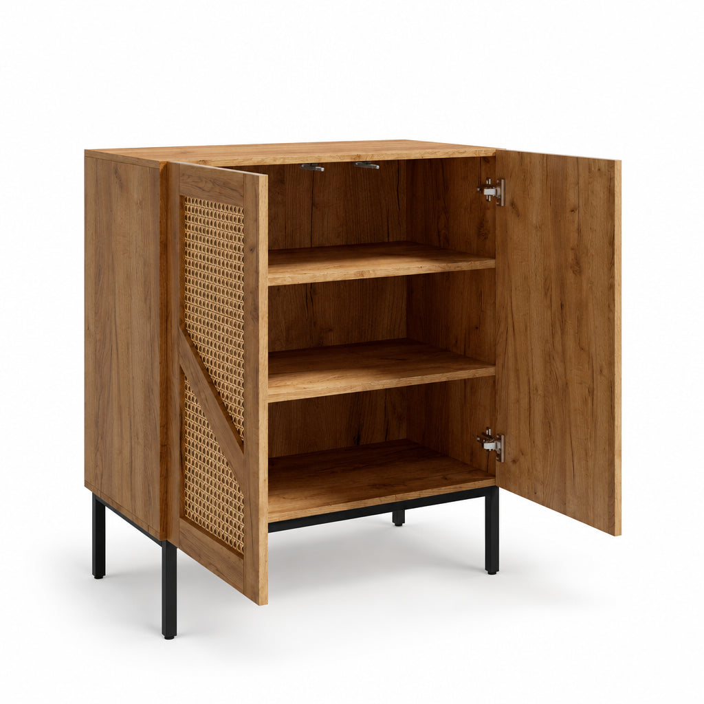 Noma – Meuble de Rangement en Bois & Cannage – 2 Portes, 70 cm