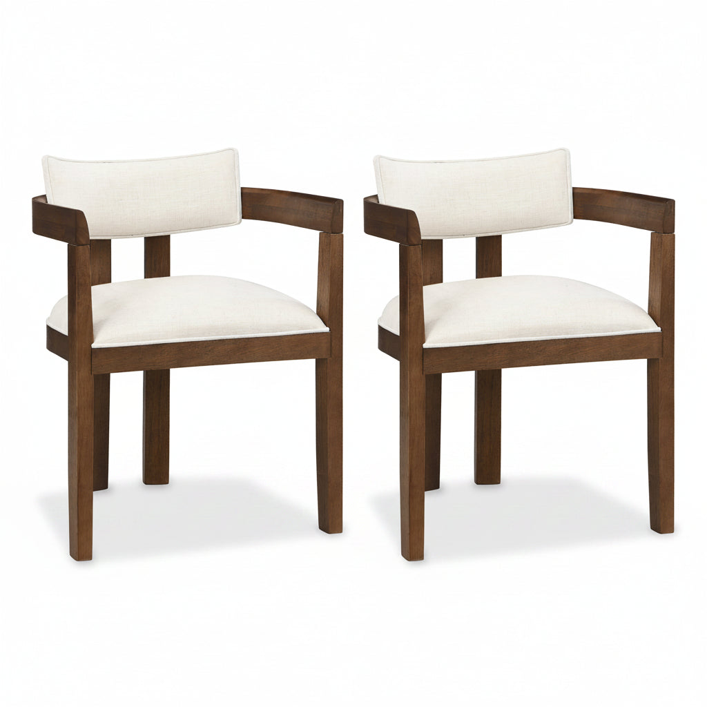 Noma – Silla de comedor de madera maciza y lino – Juego de 2