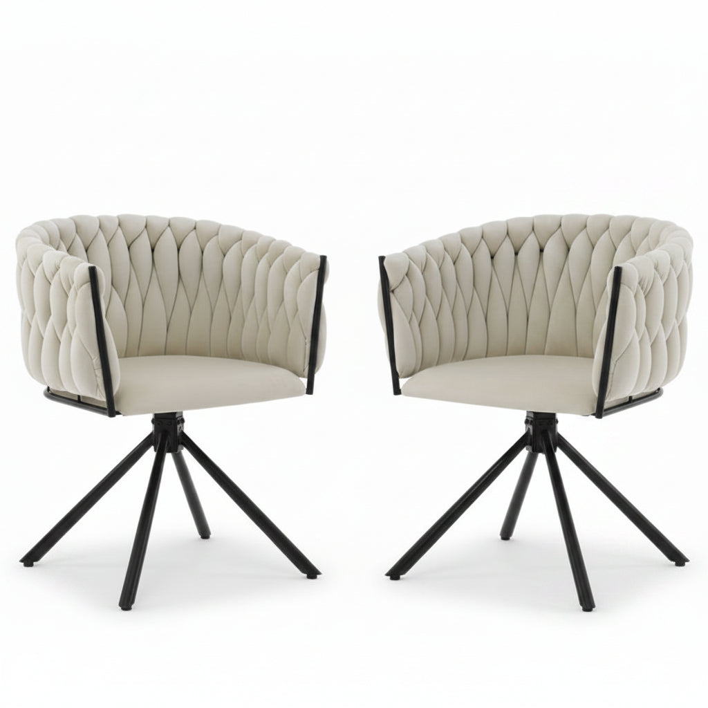 Oria – Chaise Modern Pivotante Velours Beige – Lot de 2