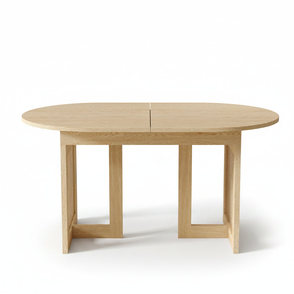 Sora – Table à Manger Ovale Extensible 6–8 Personnes en Chêne & Rotin 150/200*90*75cm
