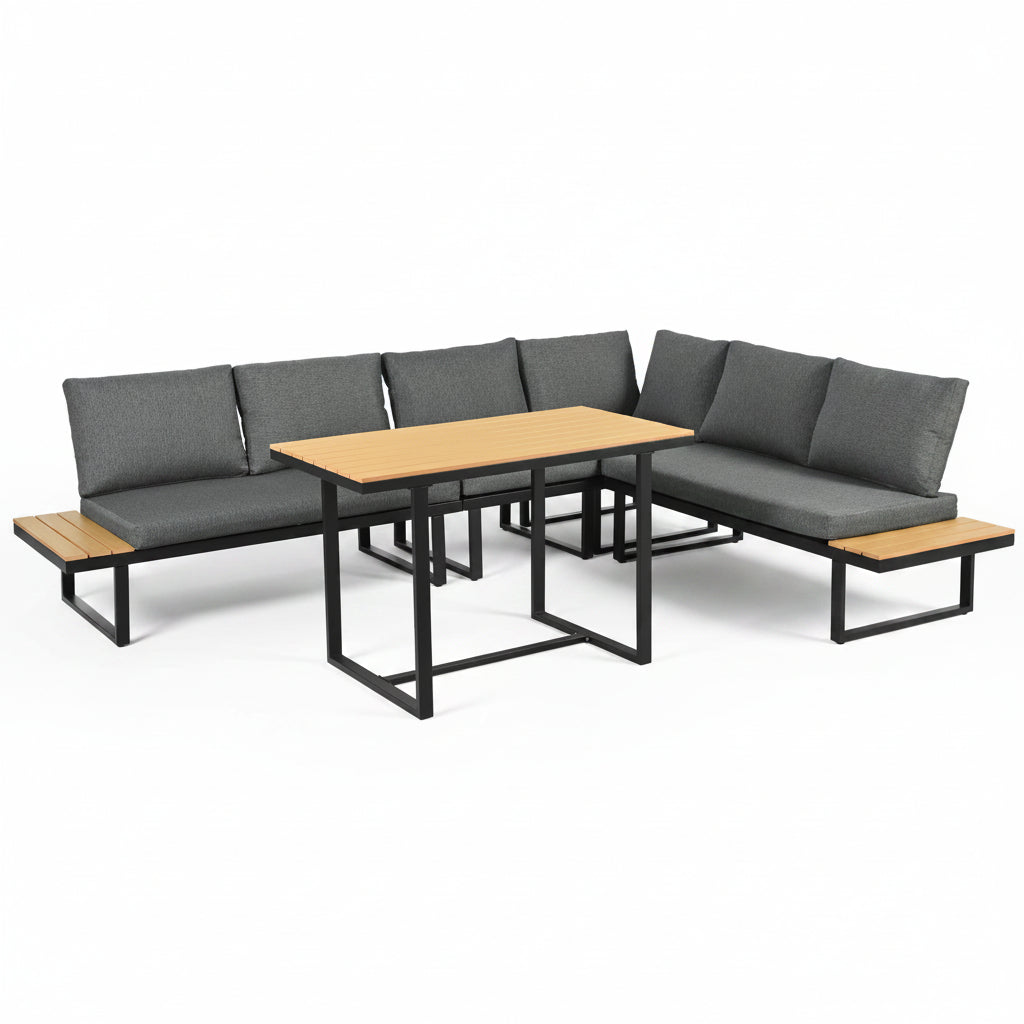 Lune – 5-Seater Modular Corner Garden Lounge Set with Wood-Effect Table