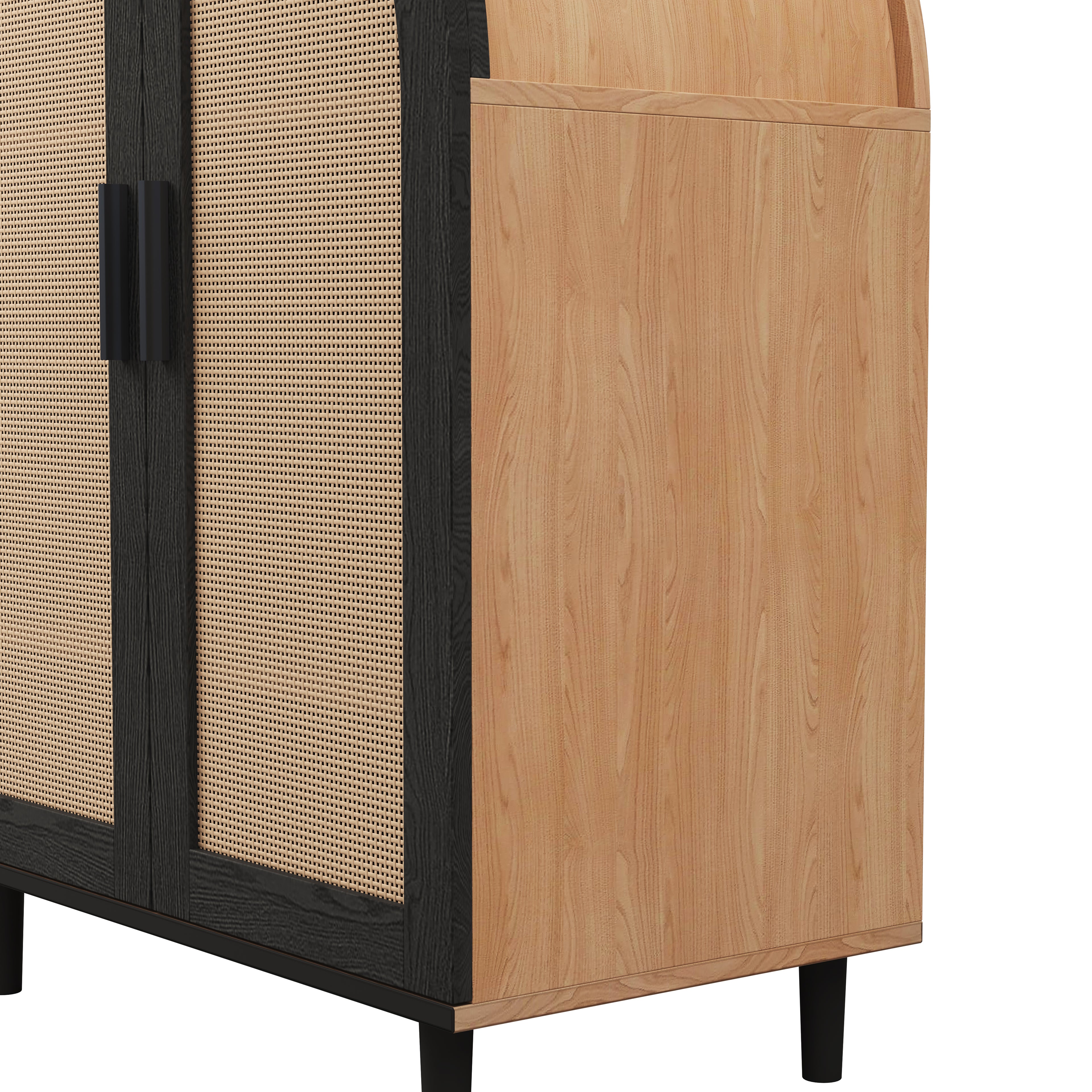 Lune – Meuble de Rangement Arqué en Cannage & Noir – 2 Portes