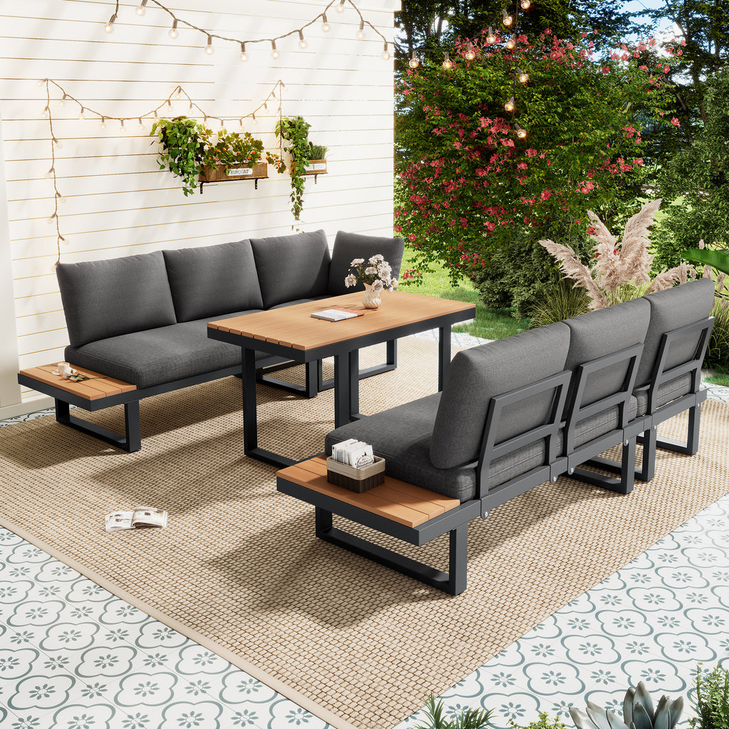 Lune – 5-Seater Modular Corner Garden Lounge Set with Wood-Effect Table