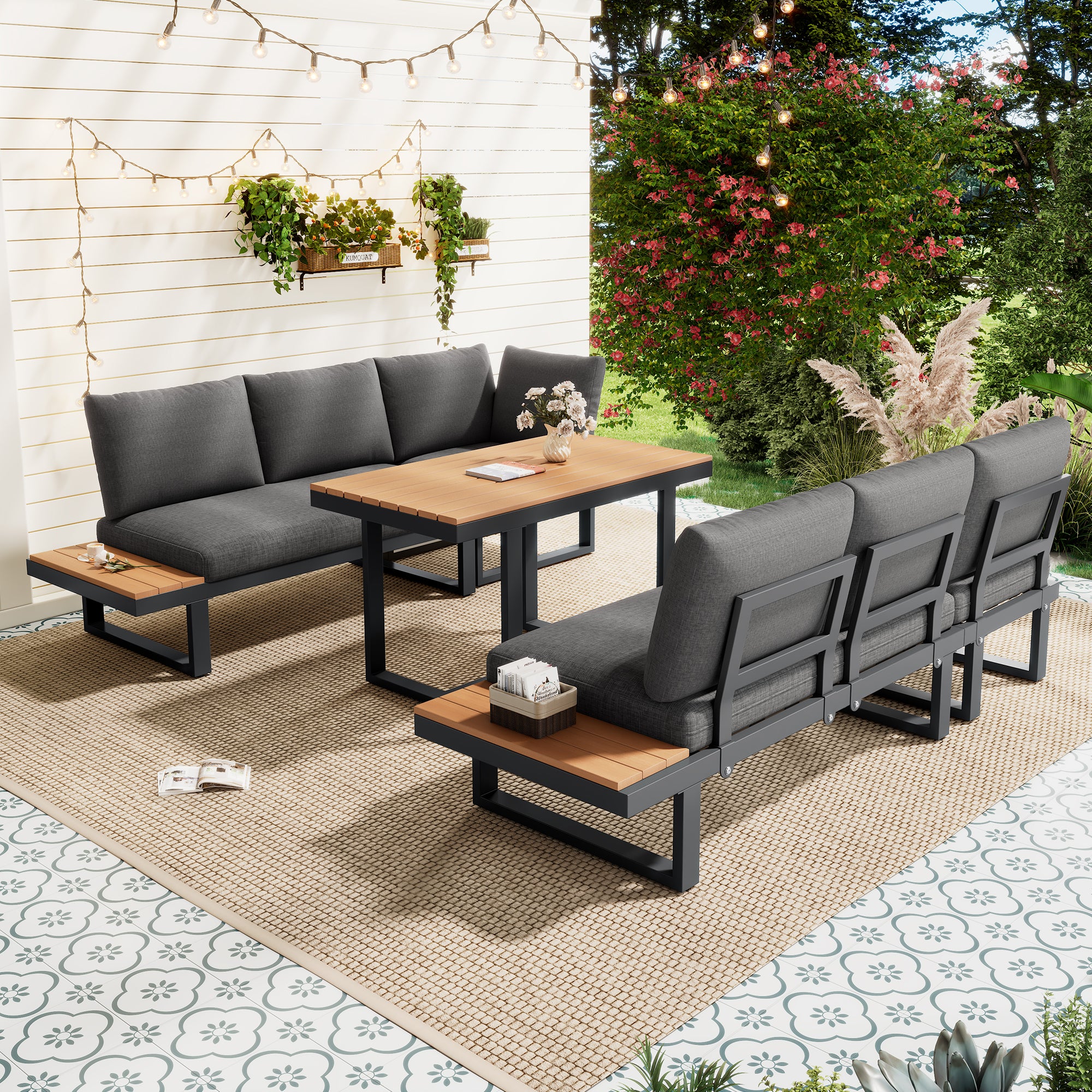 Lune – 5-Seater Modular Corner Garden Lounge Set with Wood-Effect Table