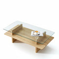 Linea – Table Basse Verre Trempé & Bois Clair avec Étagère
