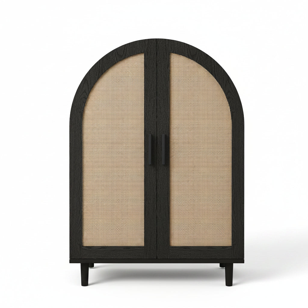 Lune – Meuble de Rangement Arqué en Cannage & Noir – 2 Portes