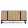 Vetra – Buffet 4 Portes Bois Naturel & Noir à Façades Rainurées – 160 cm