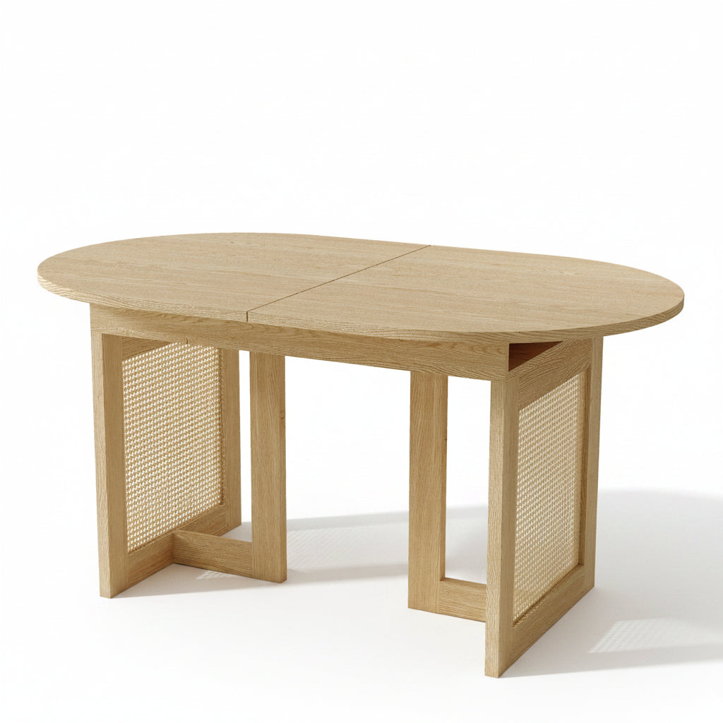 Sora – Table à Manger Ovale Extensible 6–8 Personnes en Chêne & Rotin 150/200*90*75cm