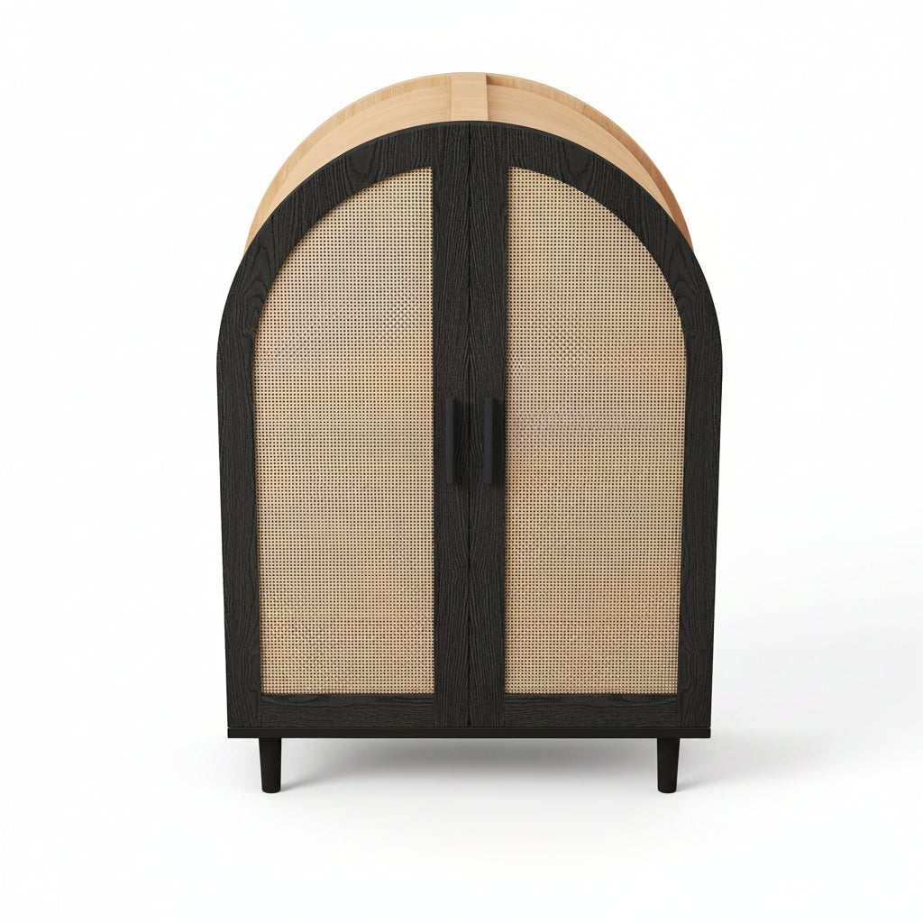 Lune – Meuble de Rangement Arqué en Cannage & Noir – 2 Portes