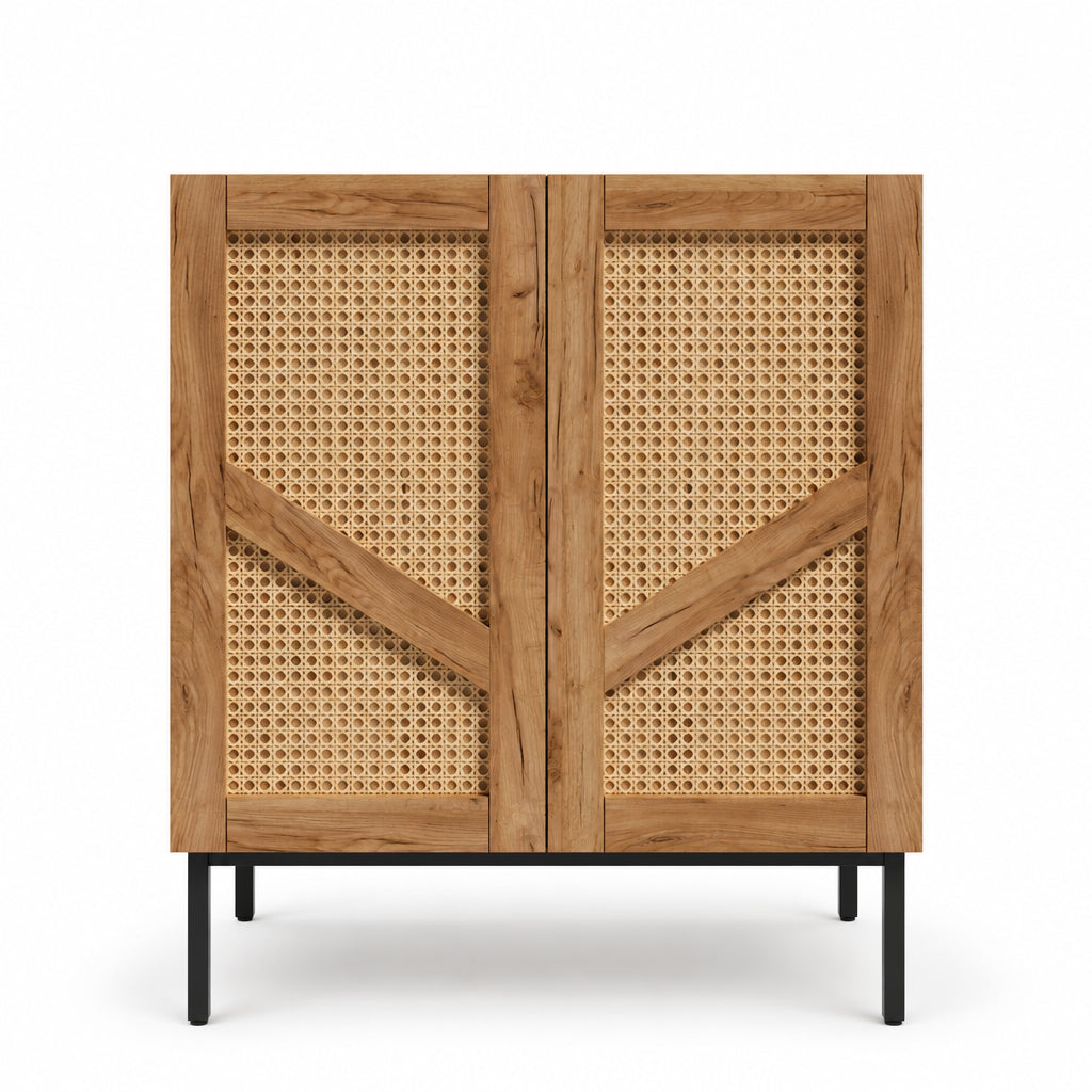 Noma – Meuble de Rangement en Bois & Cannage – 2 Portes, 70 cm
