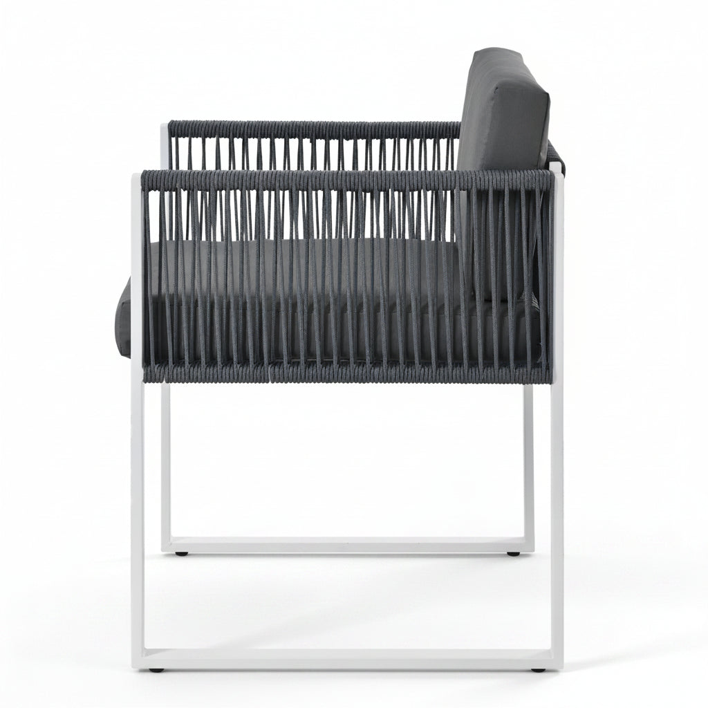 Vetra – Salotto da Giardino per 6 Persone in Alluminio Bianco & Corda Intrecciata