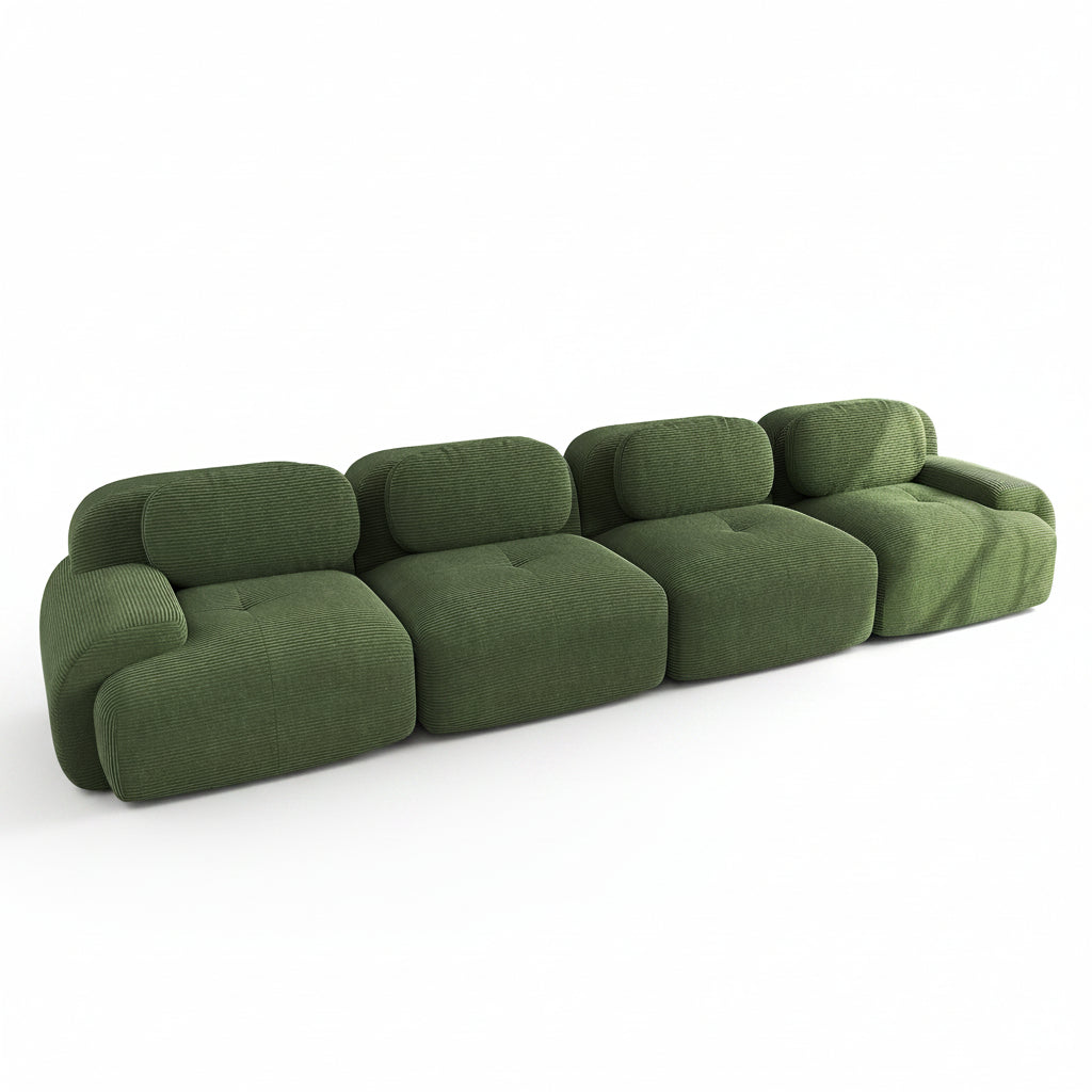 Arvo – Canapé Droit Modulaire en Velours Côtelé Vert – 2, 3 ou 4 Places