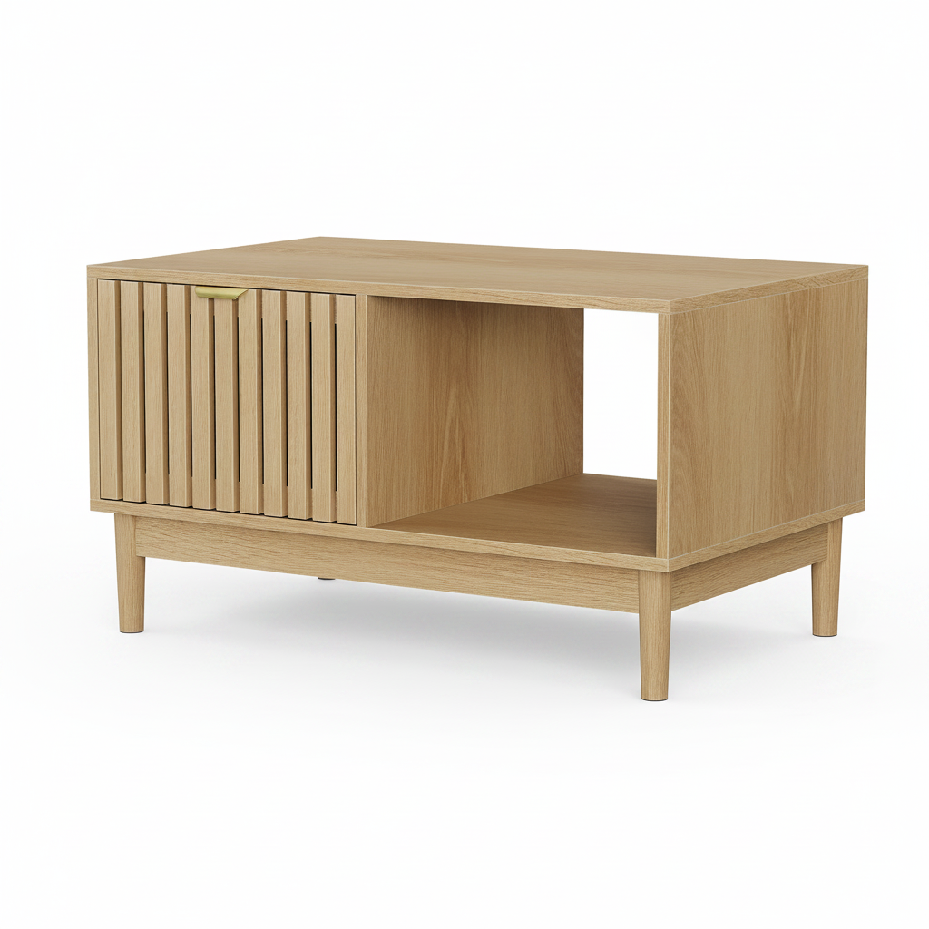 Noma – Table Basse Scandinave avec Rangement en Bois Clair