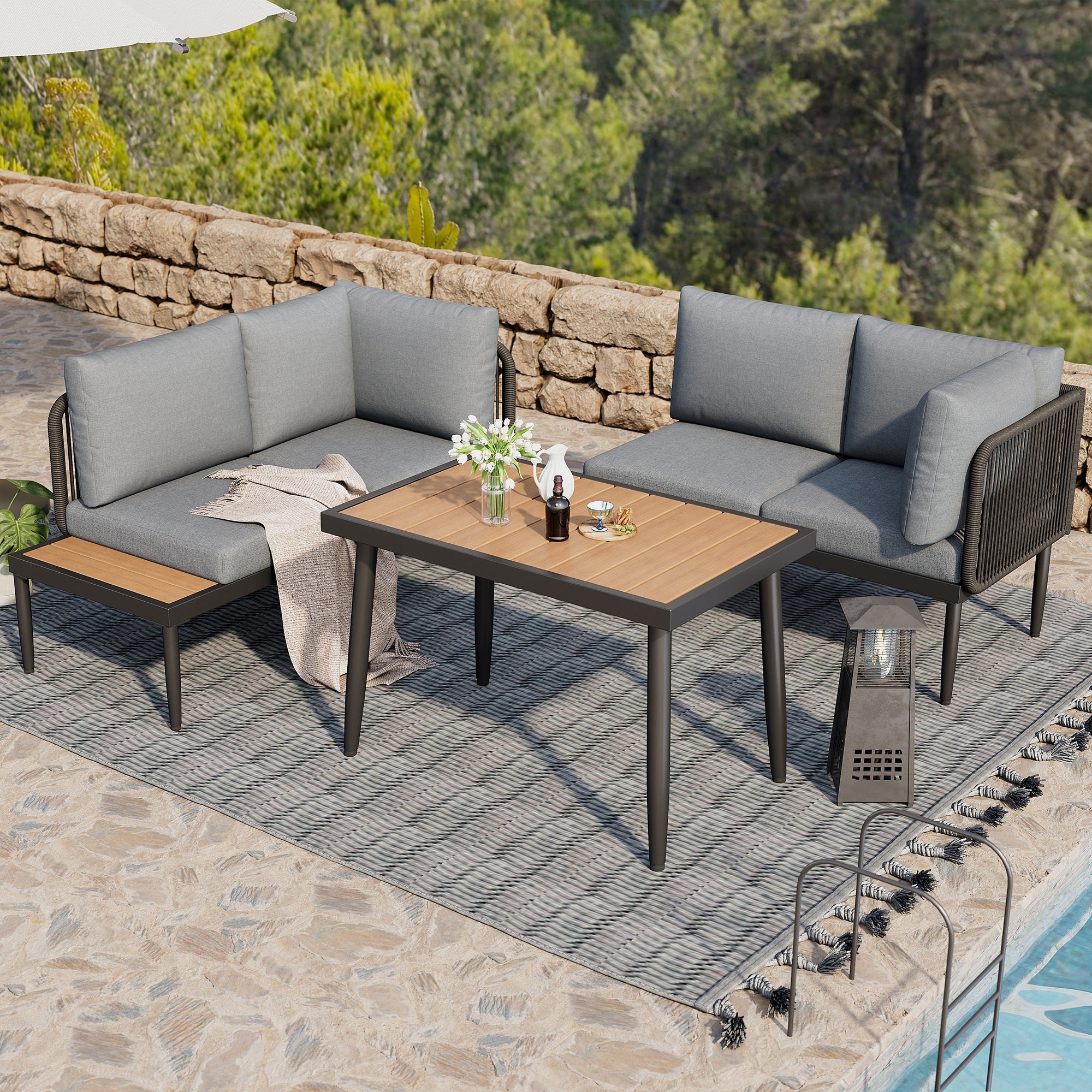 Sora – Salon de Jardin d'Angle avec Table à Manger – 4 Places