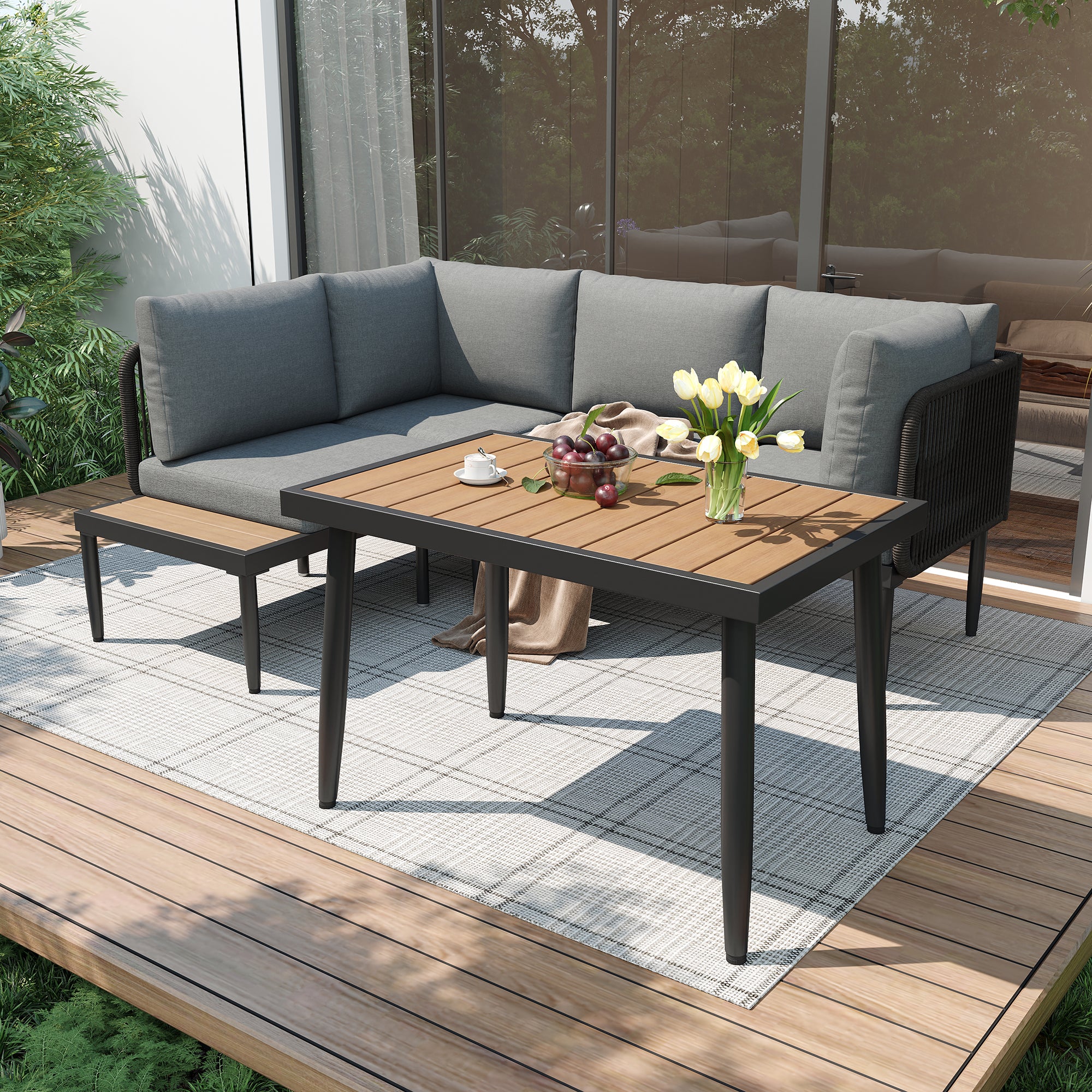 Sora – Salon de Jardin d'Angle avec Table à Manger – 4 Places