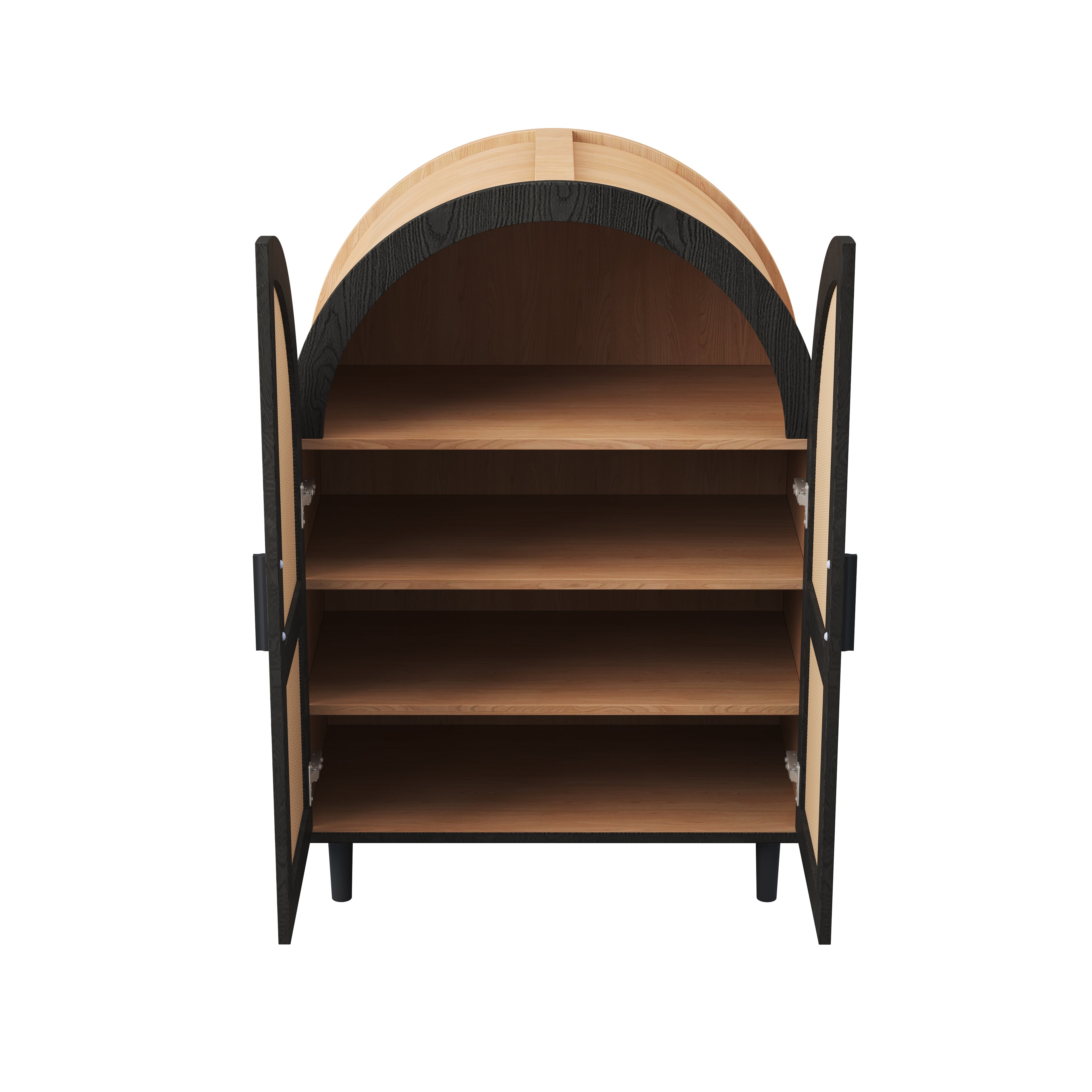 Lune – Meuble de Rangement Arqué en Cannage & Noir – 2 Portes