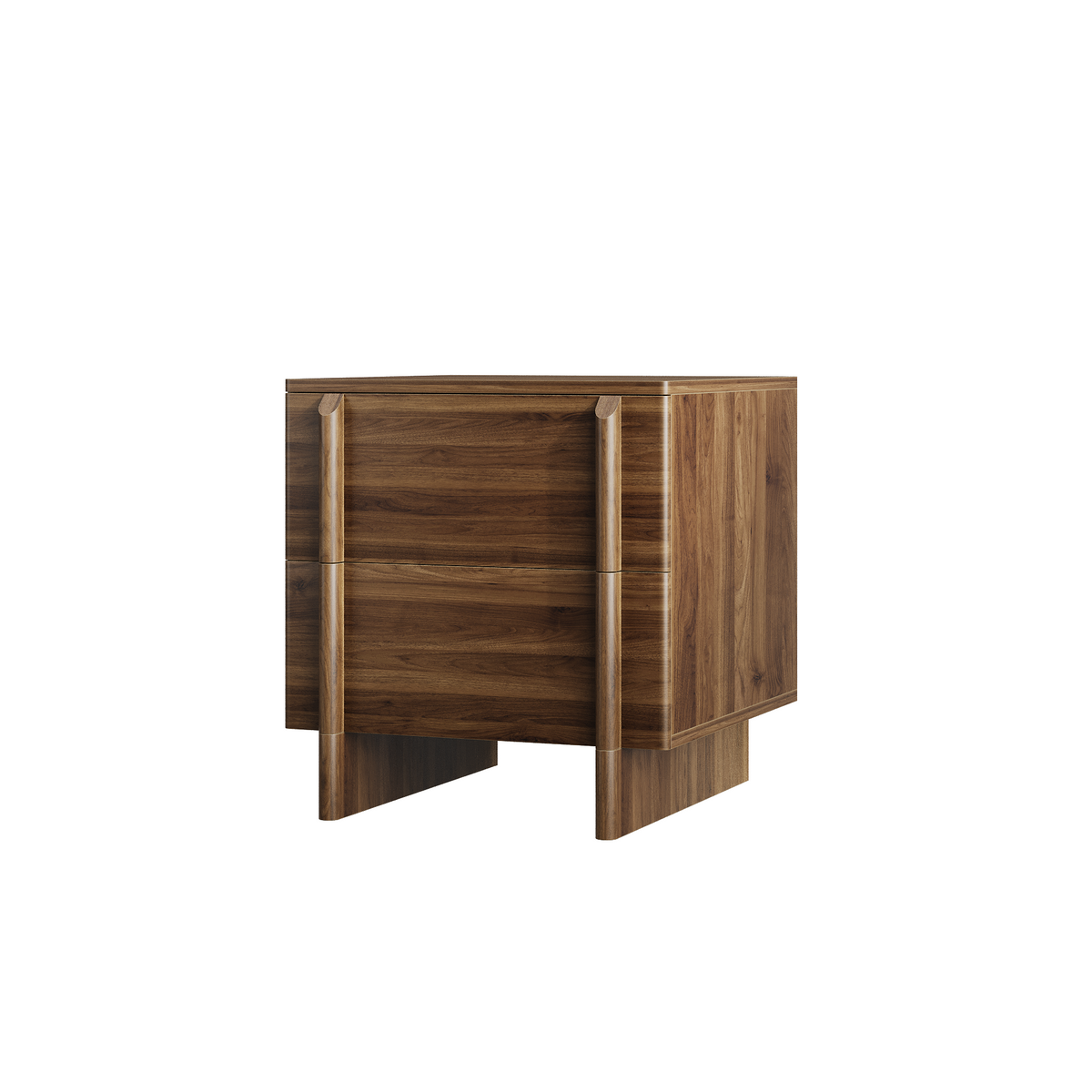 Noma – Table de Chevet en Bois Effet Noyer à 2 Tiroirs – 48 cm