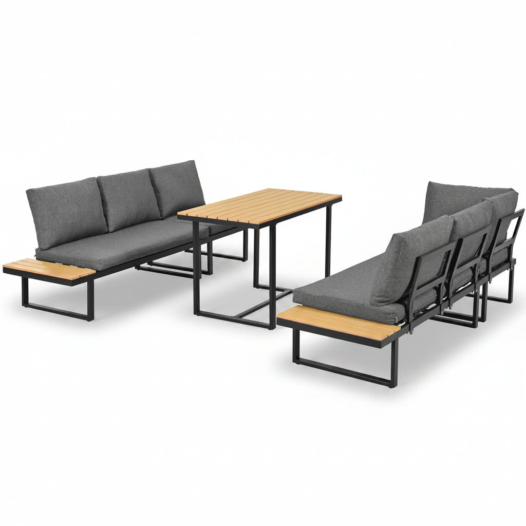 Lune – 5-Seater Modular Corner Garden Lounge Set with Wood-Effect Table