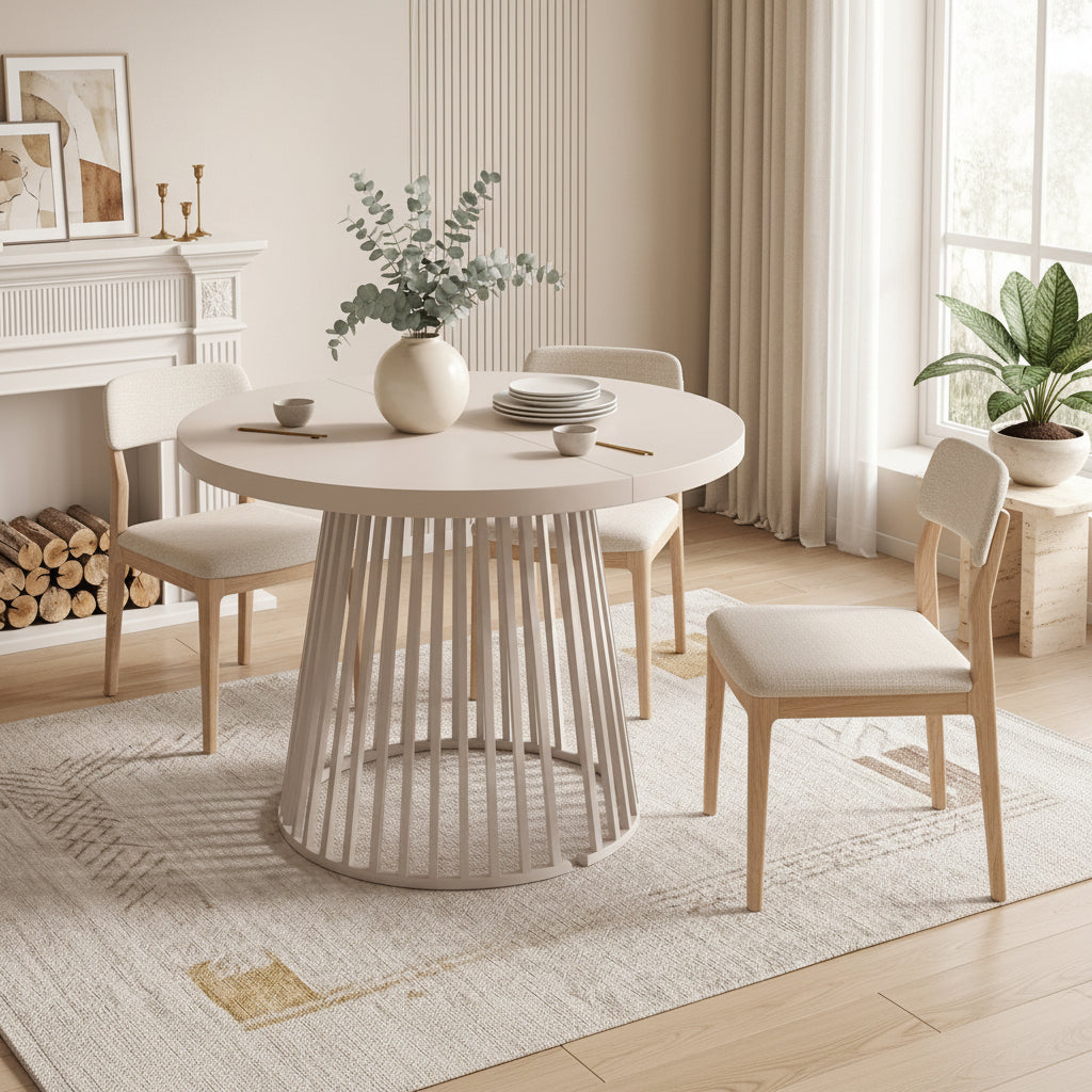 Solen – Table à Manger Ronde Extensible 4–8 Personnes en Cachemire
