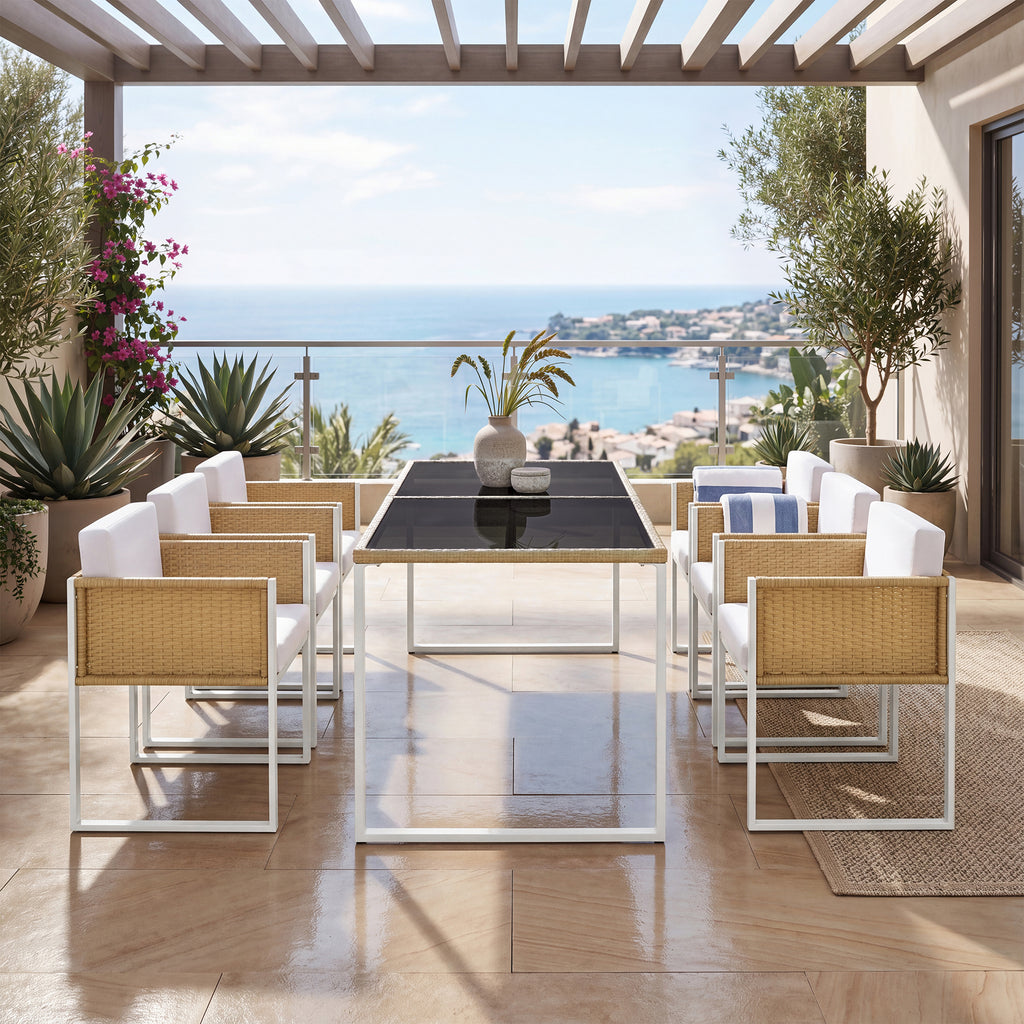 Sora – Ensemble Table de Jardin 170 cm & 6 Chaises en Résine Tressée