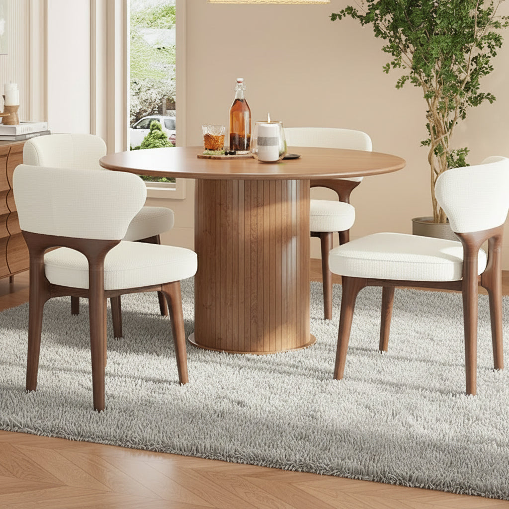 Noma – Chaise Scandinave Chenille Crème & Bois Noyer
