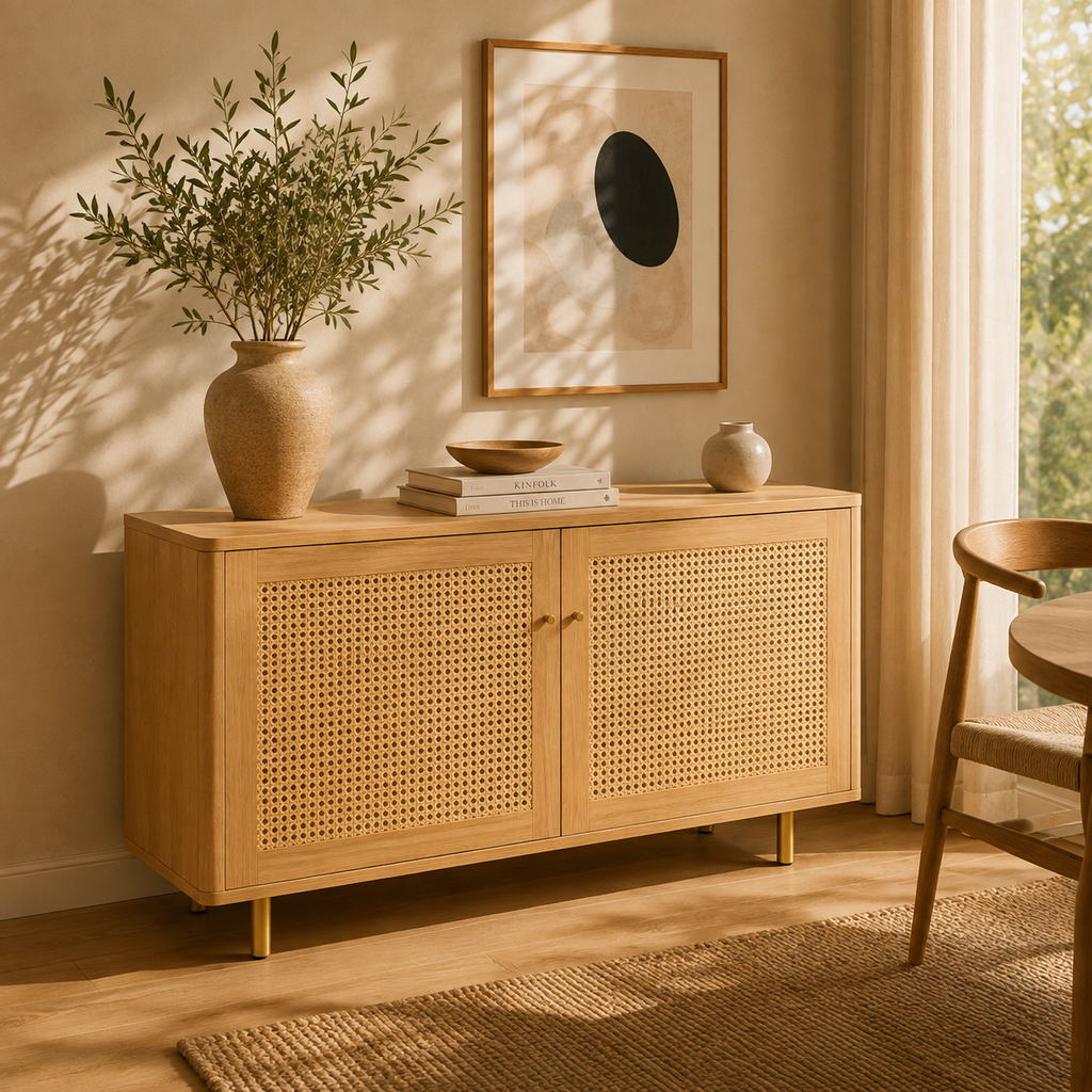 Noma – Buffet Scandinave en Bois Clair & Cannage – 120 cm