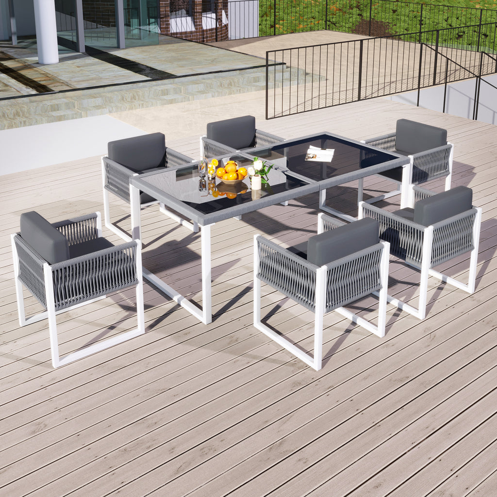 Vetra – Salotto da Giardino per 6 Persone in Alluminio Bianco & Corda Intrecciata