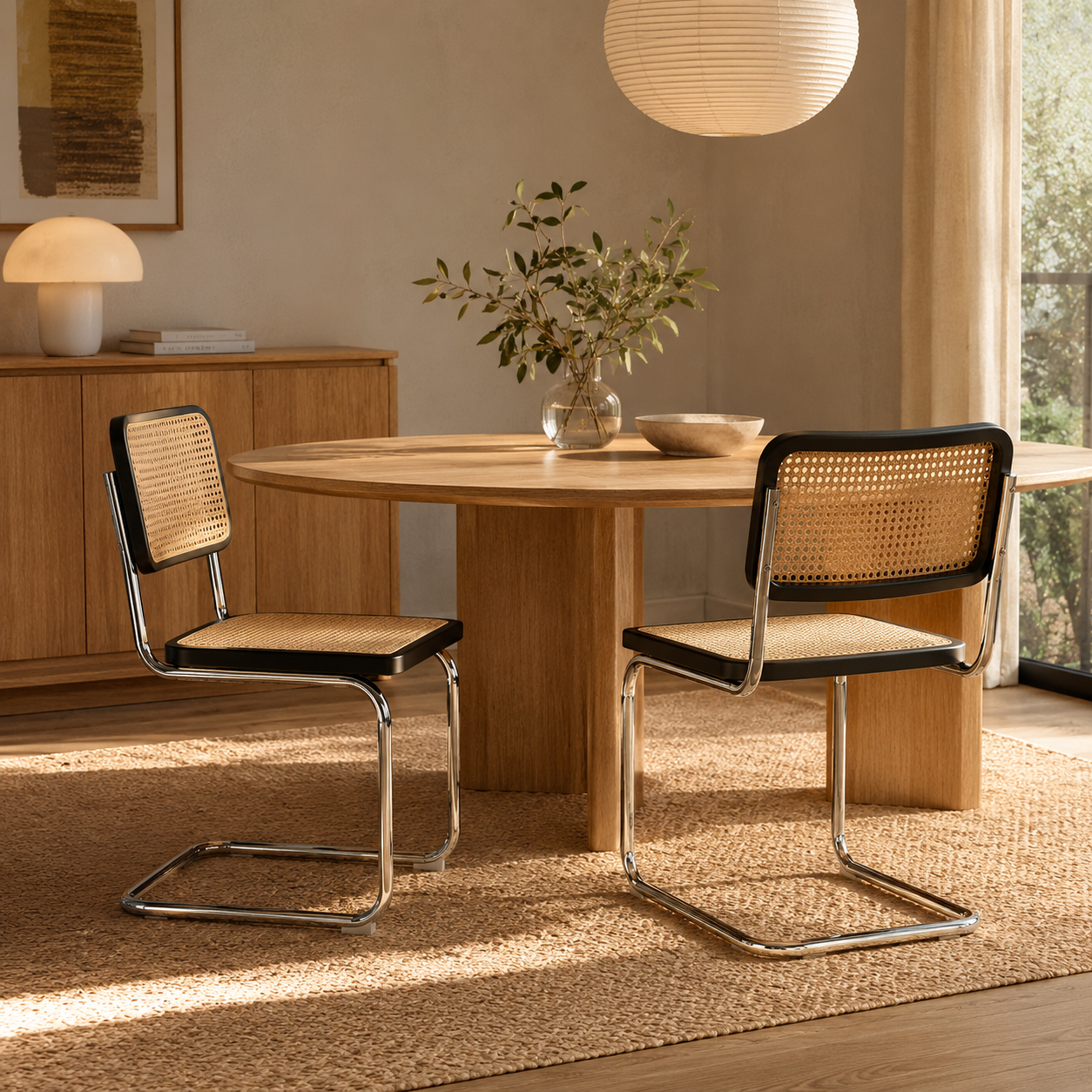 Milo – Chaise Cantilever en Chrome & Rotin Naturel – Lot de 2