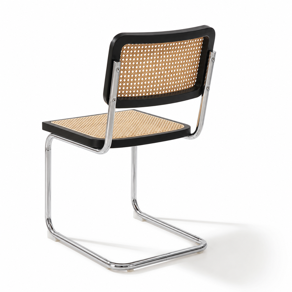 Milo – Chaise Cantilever en Chrome & Rotin Naturel – Lot de 2