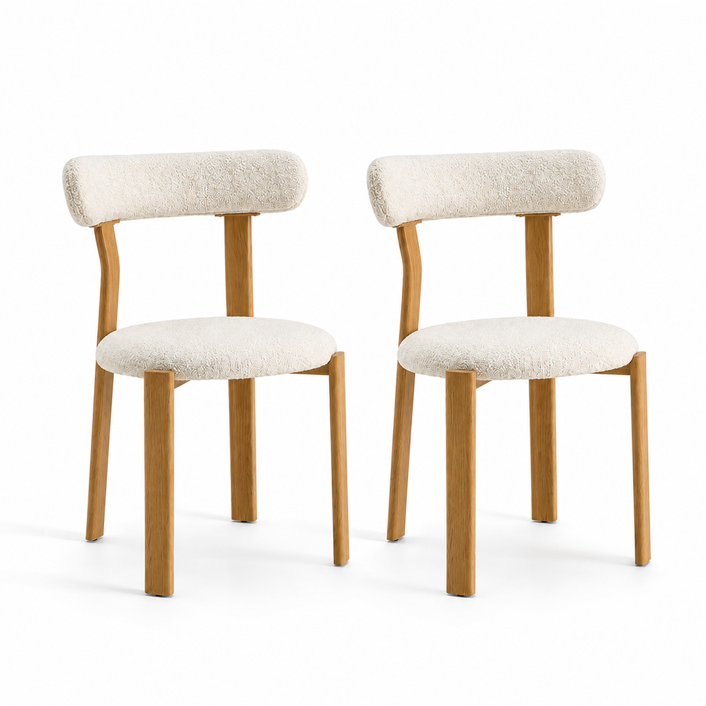 Auro – Chaise Scandinave en Bois Massif & Bouclé Crème – Lot de 2