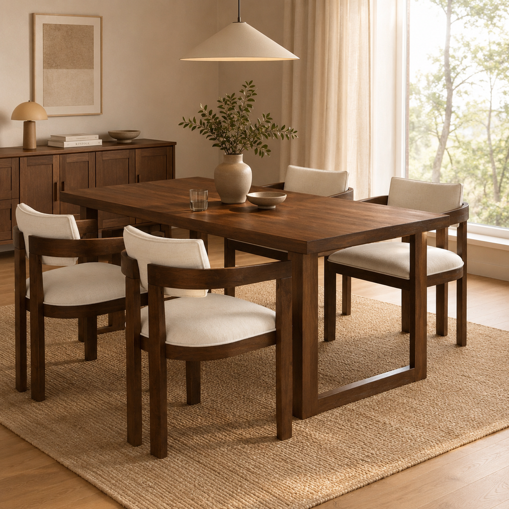 Noma – Silla de comedor de madera maciza y lino – Juego de 2