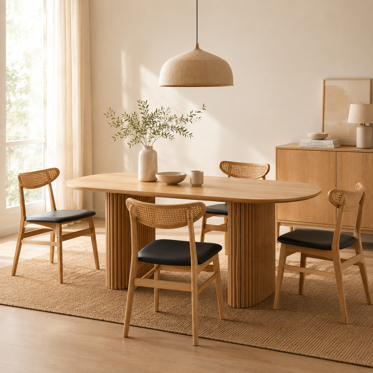 Noma – Chaise Scandinave en Bois Massif & Cannage Naturel – Lot de 2