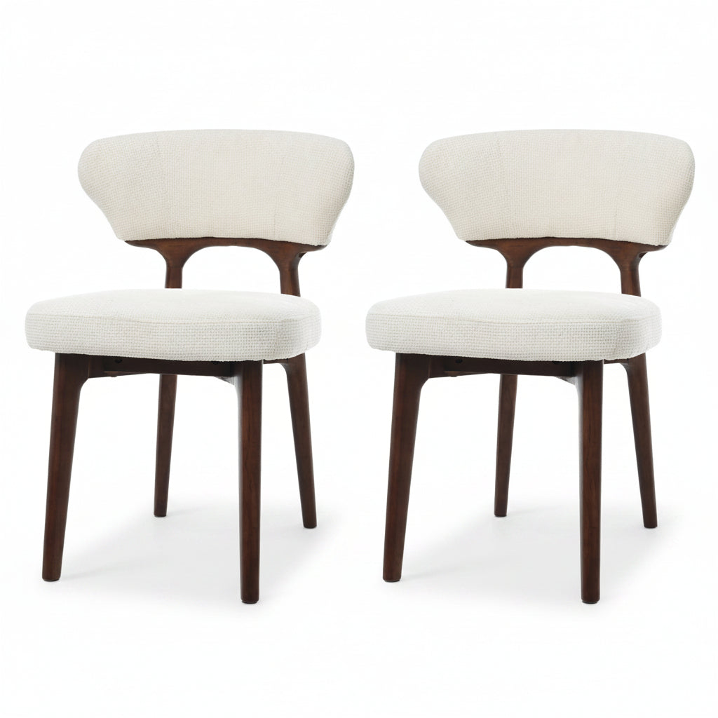 Noma – Chaise Scandinave Chenille Crème & Bois Noyer