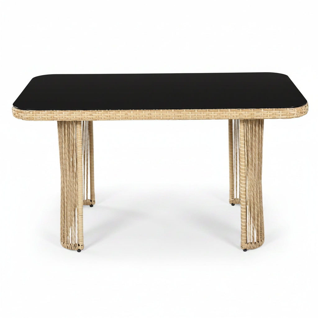 Auro – Salon de Jardin en Rotin PE 4 Pièces avec Canapé 3 Places & Plateau en Verre Trempé