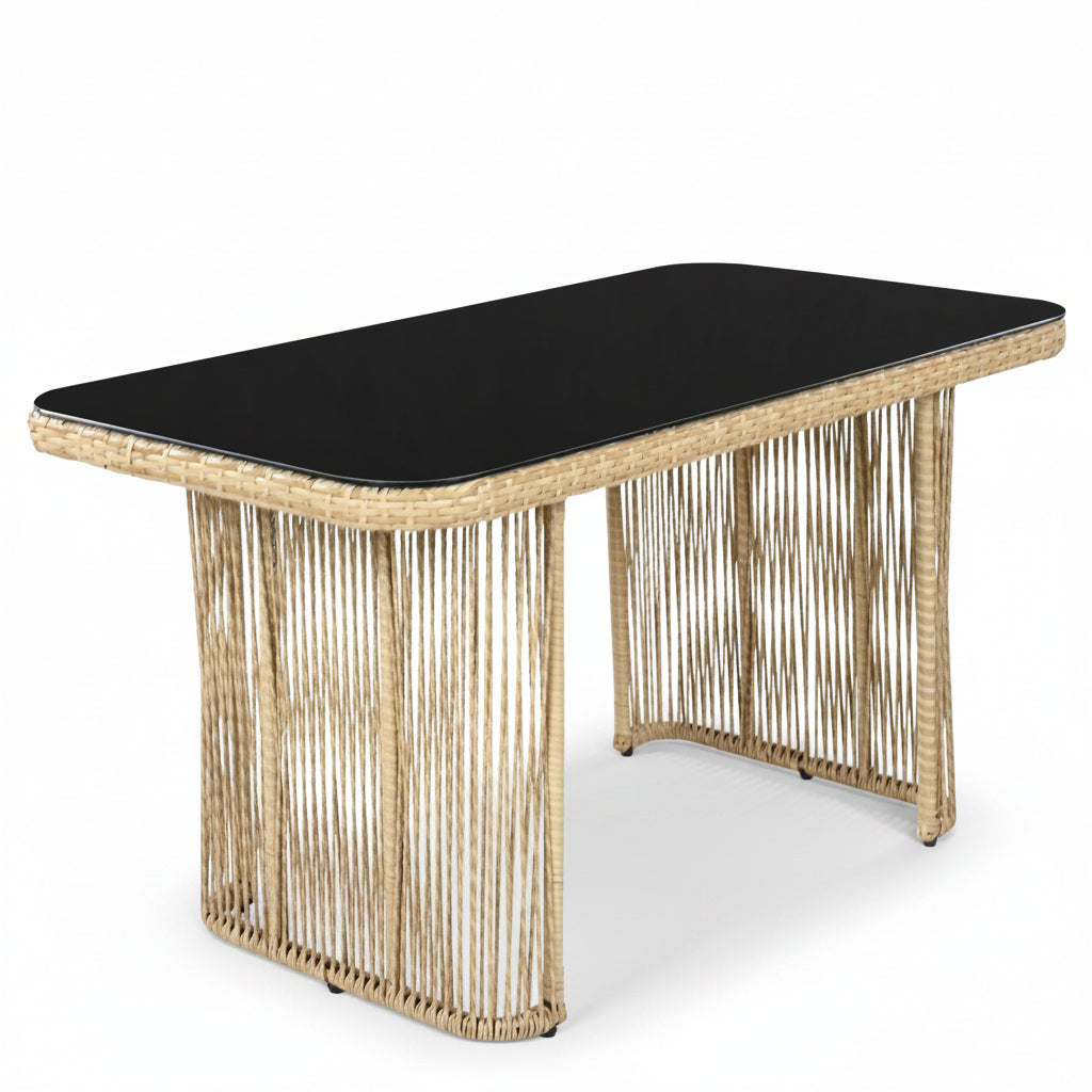 Auro – Salon de Jardin en Rotin PE 4 Pièces avec Canapé 3 Places & Plateau en Verre Trempé