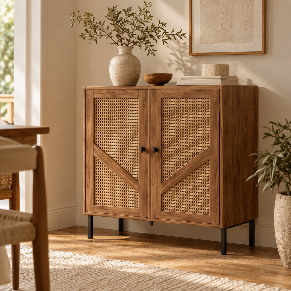 Noma – Meuble de Rangement en Bois & Cannage – 2 Portes, 70 cm