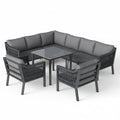 Sora – Ensemble Salon de Jardin d’Angle 6 Places avec Table & 2 Fauteuils – Gris