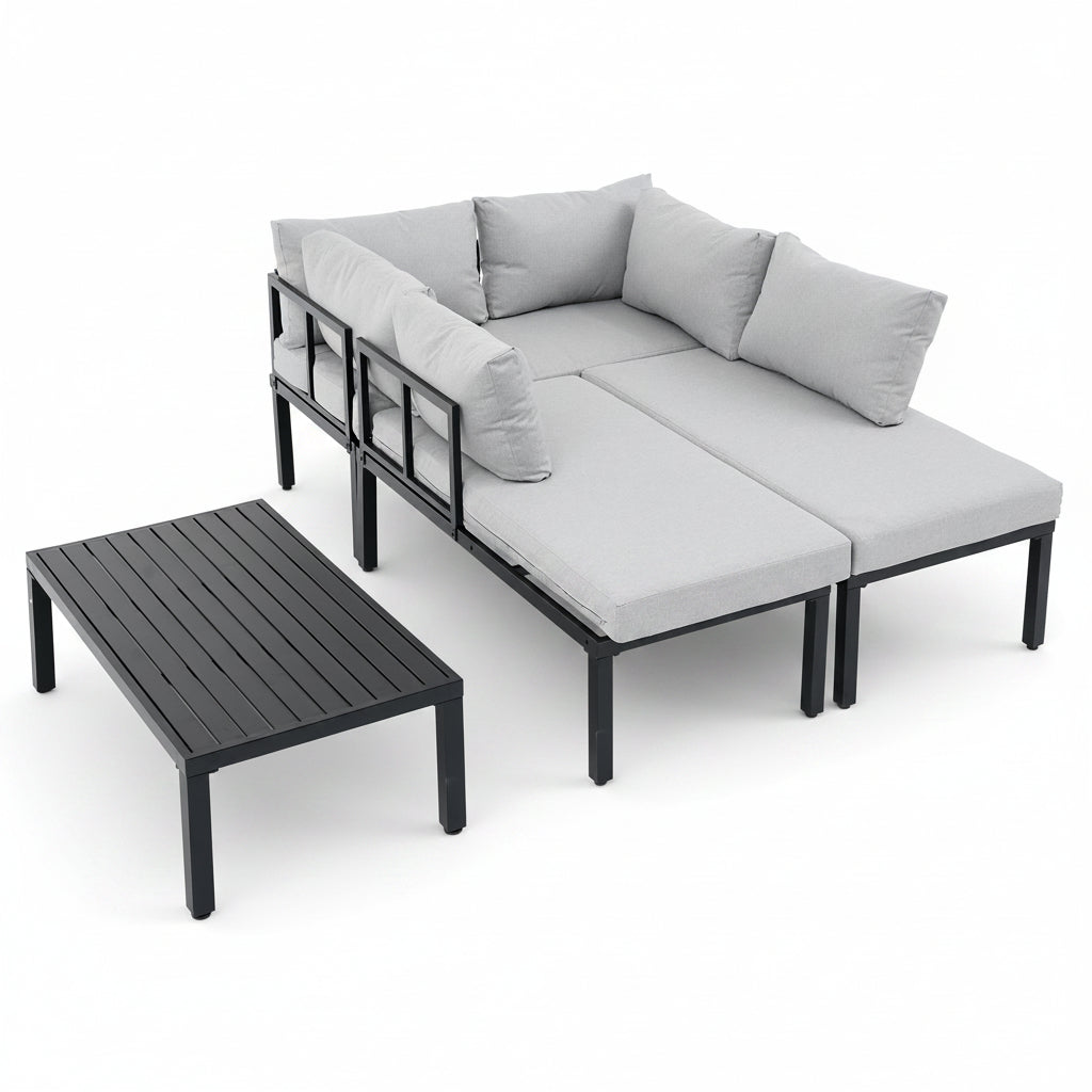 Sora – Salon de Jardin Modulable 6 Personnes avec Table Basse – Gris
